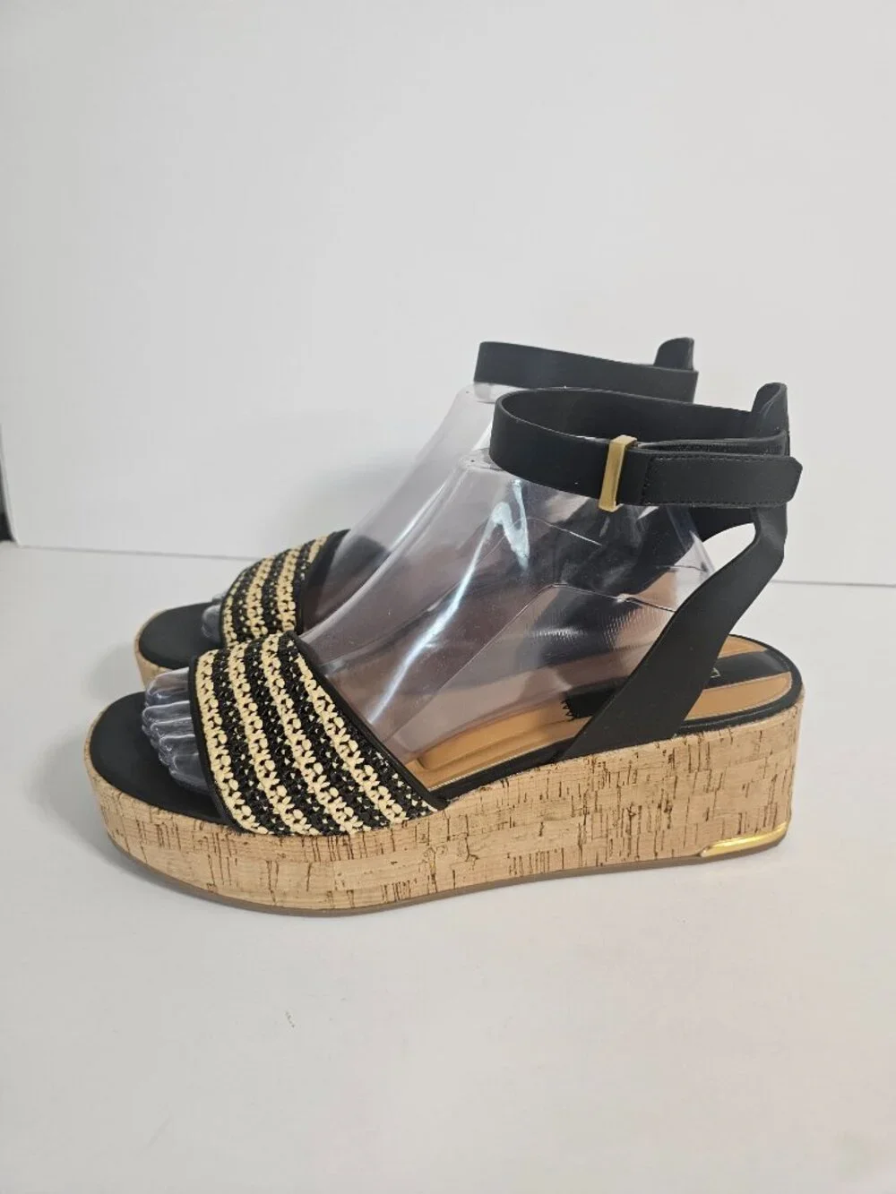 Franco Sarto Sandals Platform Cork Woven Beach Black Tan 9 - Picture 2 of 12